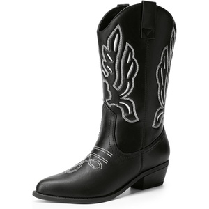 image:imageDREAM PAIRS Womens Cowboy Boots Mid Calf Cowgirl Boots Embroidery Stitched Western BootsBlackpu