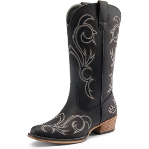 image:imageDREAM PAIRS Womens Cowboy Boots Mid Calf Cowgirl Boots Square Toe Chunky Heel Embroidery Stitched Western BootsBlack
