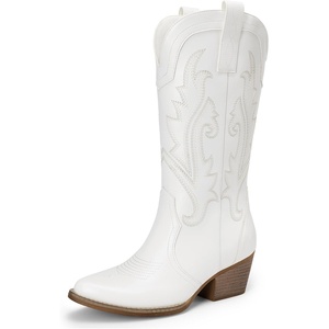 image:imageDREAM PAIRS Womens Cowboy Cowgirl Boots Embroidered Pointed Toe Low Heel Western Mid Calf Boot for Theme Party Country ConcertWhite