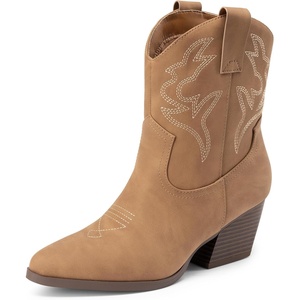 image:imageDREAM PAIRS Womens Cowboy Cowgirl Boots Embroidered Stitched Short Western Boots Low Chunky Heel Pointed Toe Ankle BootiesTan