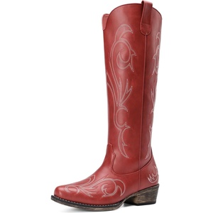 image:imageDREAM PAIRS Womens Cowboy Knee High Western BootsRed