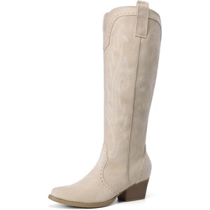 image:imageDREAM PAIRS Womens Embroidered Western PullOn KneeHigh Cowboy BootsBeige