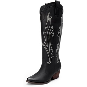 image:imageDREAM PAIRS Womens Embroidered Western PullOn KneeHigh Cowboy BootsBlack