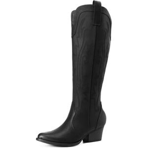 image:imageDREAM PAIRS Womens Embroidered Western PullOn KneeHigh Cowboy BootsBlack Classic