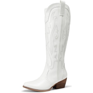image:imageDREAM PAIRS Womens Embroidered Western PullOn KneeHigh Cowboy BootsWhite