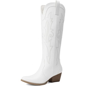 image:imageDREAM PAIRS Womens Embroidered Western PullOn KneeHigh Cowboy BootsWhite Classic