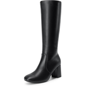 image:imageDREAM PAIRS Womens Gogo Boots Square Toe Side Zipper Chunky Heel Knee High Boots For WomenBlack