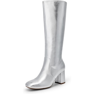 image:imageDREAM PAIRS Womens Gogo Boots Square Toe Side Zipper Chunky Heel Knee High Boots For WomenSilver