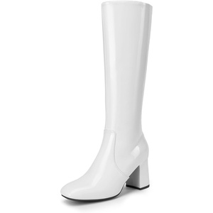 image:imageDREAM PAIRS Womens Gogo Boots Square Toe Side Zipper Chunky Heel Knee High Boots For WomenWhite