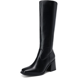 image:imageDREAM PAIRS Womens Knee High Boots Chunky Heel Square Toe Tall Boot for Women with Side ZipperBlack