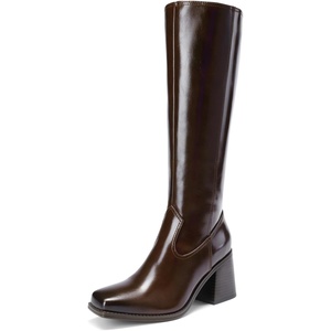 image:imageDREAM PAIRS Womens Knee High Boots Chunky Heel Square Toe Tall Boot for Women with Side ZipperDark Brown