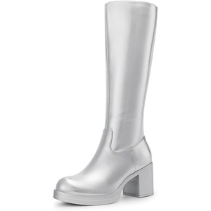 image:imageDREAM PAIRS Womens Knee High Boots Chunky Platform Heel Round Toe Boots for Women Side Zipper Stylish Comfortable Tall BootsSilver