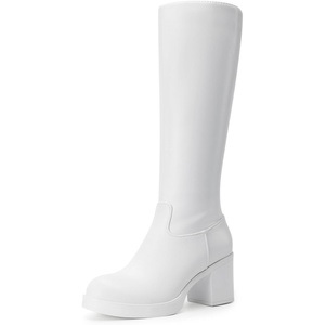 image:imageDREAM PAIRS Womens Knee High Boots Chunky Platform Heel Round Toe Boots for Women Side Zipper Stylish Comfortable Tall BootsWhite