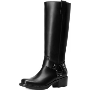 image:imageDREAM PAIRS Womens Knee High Boots Motorcycle Riding Pullon Fashion Long Square Toe Buckle Biker Boots for WomenBlack
