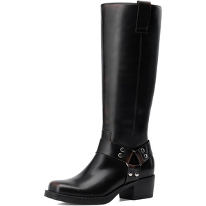 image:imageDREAM PAIRS Womens Knee High Boots Motorcycle Riding Pullon Fashion Long Square Toe Buckle Biker Boots for WomenBlackBrown