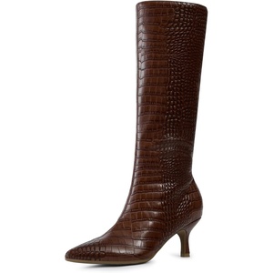 image:imageDREAM PAIRS Womens Knee High Kitten Heel Boots Sexy Pointed Toe Fashion Long Tall BootsBrowncroco