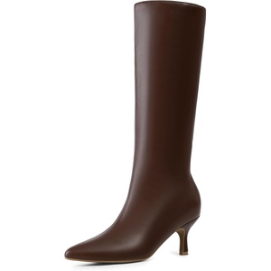image:imageDREAM PAIRS Womens Knee High Kitten Heel Boots Sexy Pointed Toe Fashion Long Tall BootsBrownpu