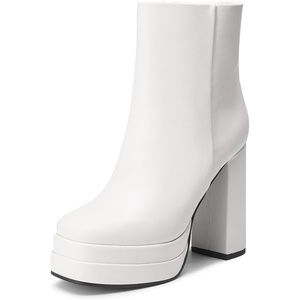 image:imageDREAM PAIRS Womens Platform Gogo Ankle Boots High Chunky Heels Square Toe Comfort Party Dress Booties Shoes for WomenWhite