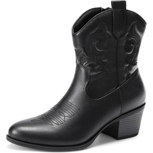 image:imageDREAM PAIRS Womens Western Cowboy Cowgirl Embroidered Ankle Boots Fashion Low chunky Heel Round Toe Fall Short Booties ShoesBlack