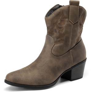 image:imageDREAM PAIRS Womens Western Cowboy Cowgirl Embroidered Ankle Boots Fashion Low chunky Heel Round Toe Fall Short Booties ShoesCamel