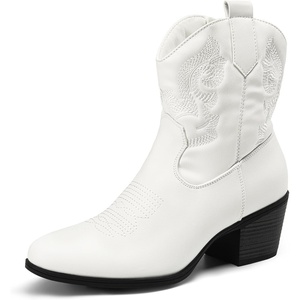 image:imageDREAM PAIRS Womens Western Cowboy Cowgirl Embroidered Ankle Boots Fashion Low chunky Heel Round Toe Fall Short Booties ShoesWhite