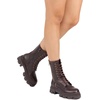 image:imageDREAM PAIRS Womens Combat Boots Lace up Mid Calf Boots Low Heel Chunky Platform Lug Sole Riding BootsBrownpu