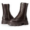 image:imageDREAM PAIRS Womens Combat Boots Lace up Mid Calf Boots Low Heel Chunky Platform Lug Sole Riding BootsBrownpu