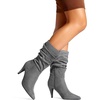 image:imageDREAM PAIRS Womens High Heel Mid Calf Boots Slouchy Pointed Toe Fall BootsLight GreyK