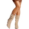image:imageDREAM PAIRS Womens High Heel Mid Calf Boots Slouchy Pointed Toe Fall BootsNudeK