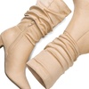image:imageDREAM PAIRS Womens High Heel Mid Calf Boots Slouchy Pointed Toe Fall BootsNudeK
