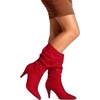 image:imageDREAM PAIRS Womens High Heel Mid Calf Boots Slouchy Pointed Toe Fall BootsRedK