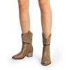 image:imageDREAM PAIRS Womens Modern Western Cowboy Boots Mid Calf Round toe Chunky Heel Cowgirl Country Ankle Boots with Pull On TabsMocha