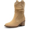 image:imageDREAM PAIRS Womens Modern Western Cowboy Boots Mid Calf Round toe Chunky Heel Cowgirl Country Ankle Boots with Pull On TabsKhakisuede
