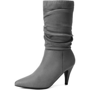 image:imageDREAM PAIRS Womens High Heel Mid Calf Boots Slouchy Pointed Toe Fall BootsLight GreyK