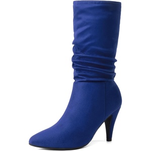 image:imageDREAM PAIRS Womens High Heel Mid Calf Boots Slouchy Pointed Toe Fall BootsRoyal BlueK