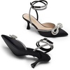 image:imageDREAM PAIRS Kitten Heels Rhinestone Bow Ankle Strap Stiletto Pointed Closed Toe Heels for Women Pumps Wedding Bridal Party Dress ShoesBlack