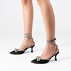 image:imageDREAM PAIRS Kitten Heels Rhinestone Bow Ankle Strap Stiletto Pointed Closed Toe Heels for Women Pumps Wedding Bridal Party Dress ShoesBlack