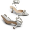 image:imageDREAM PAIRS Kitten Heels Rhinestone Bow Ankle Strap Stiletto Pointed Closed Toe Heels for Women Pumps Wedding Bridal Party Dress ShoesSilver