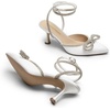 image:imageDREAM PAIRS Kitten Heels Rhinestone Bow Ankle Strap Stiletto Pointed Closed Toe Heels for Women Pumps Wedding Bridal Party Dress ShoesWhite