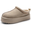 image:imageDREAM PAIRS Womens Platform Slippers Genuine Suede Slipon Warm FuzzyEasy Autumn Winter Fluffy Comfy Furry Shoes for Outdoor IndoorSand