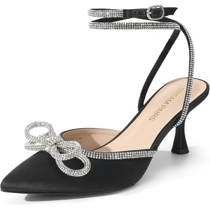 image:imageDREAM PAIRS Kitten Heels Rhinestone Bow Ankle Strap Stiletto Pointed Closed Toe Heels for Women Pumps Wedding Bridal Party Dress ShoesBlack