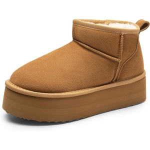 image:imageDREAM PAIRS Platform Mini Boots for Women Suede Genuine Leather Classic Winter Ankle Snow Boots with Memory Foam Insole Lightweight AntiSlip Outsole FuzzyClassicChestnut