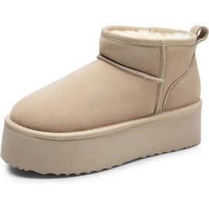 image:imageDREAM PAIRS Platform Mini Boots for Women Suede Genuine Leather Classic Winter Ankle Snow Boots with Memory Foam Insole Lightweight AntiSlip Outsole FuzzyClassicSand