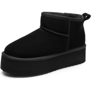 image:imageDREAM PAIRS Platform Mini Boots for Women Suede Genuine Leather Classic Winter Ankle Snow Boots with Memory Foam Insole Lightweight AntiSlip Outsole FuzzyClassicBlack
