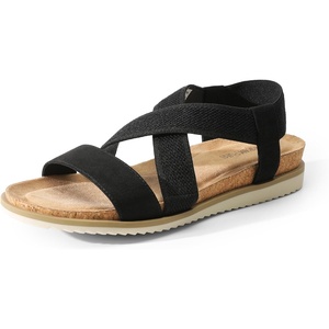 image:imageDREAM PAIRS Womens Comfortable Low Wedge Sandals Open Toe Slip On Strappy Flat Sandals Lightweight Summer ShoesBlack