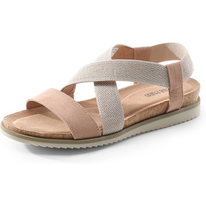 image:imageDREAM PAIRS Womens Comfortable Low Wedge Sandals Open Toe Slip On Strappy Flat Sandals Lightweight Summer ShoesNudeWhite