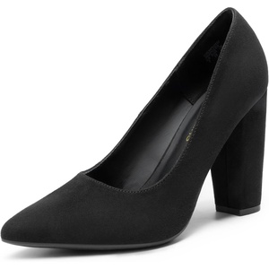 image:imageDREAM PAIRS Womens High Chunky Block Heels Closed Pointed Toe Slip on Women Pumps Wedding Party Work Comfortable Dress Shoes for WomenBlacksuede