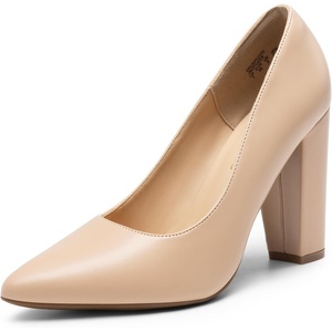 image:imageDREAM PAIRS Womens High Chunky Block Heels Closed Pointed Toe Slip on Women Pumps Wedding Party Work Comfortable Dress Shoes for WomenNude