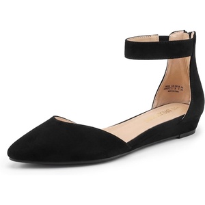 image:imageDREAM PAIRS Womens Low Wedge Pointed Toe Ankle Strap Dress Comfortable Casual Flats Shoes for Prom Party WeddingBlackNubuck
