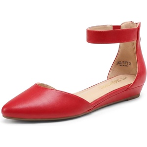 image:imageDREAM PAIRS Womens Low Wedge Pointed Toe Ankle Strap Dress Comfortable Casual Flats Shoes for Prom Party WeddingRedpu1